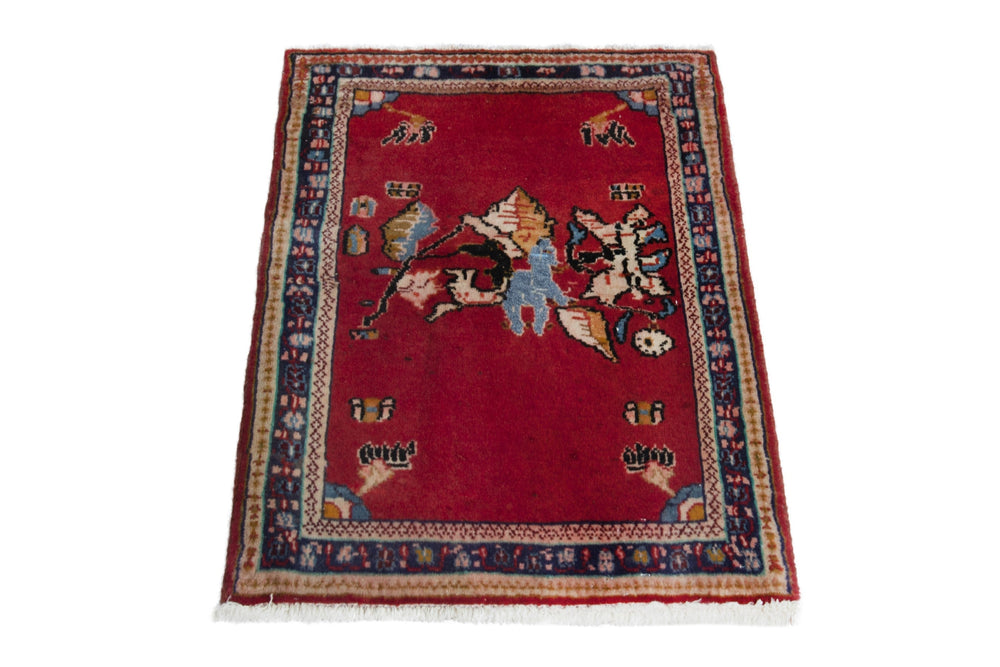 Persian Arak accent rug in deep red and navy