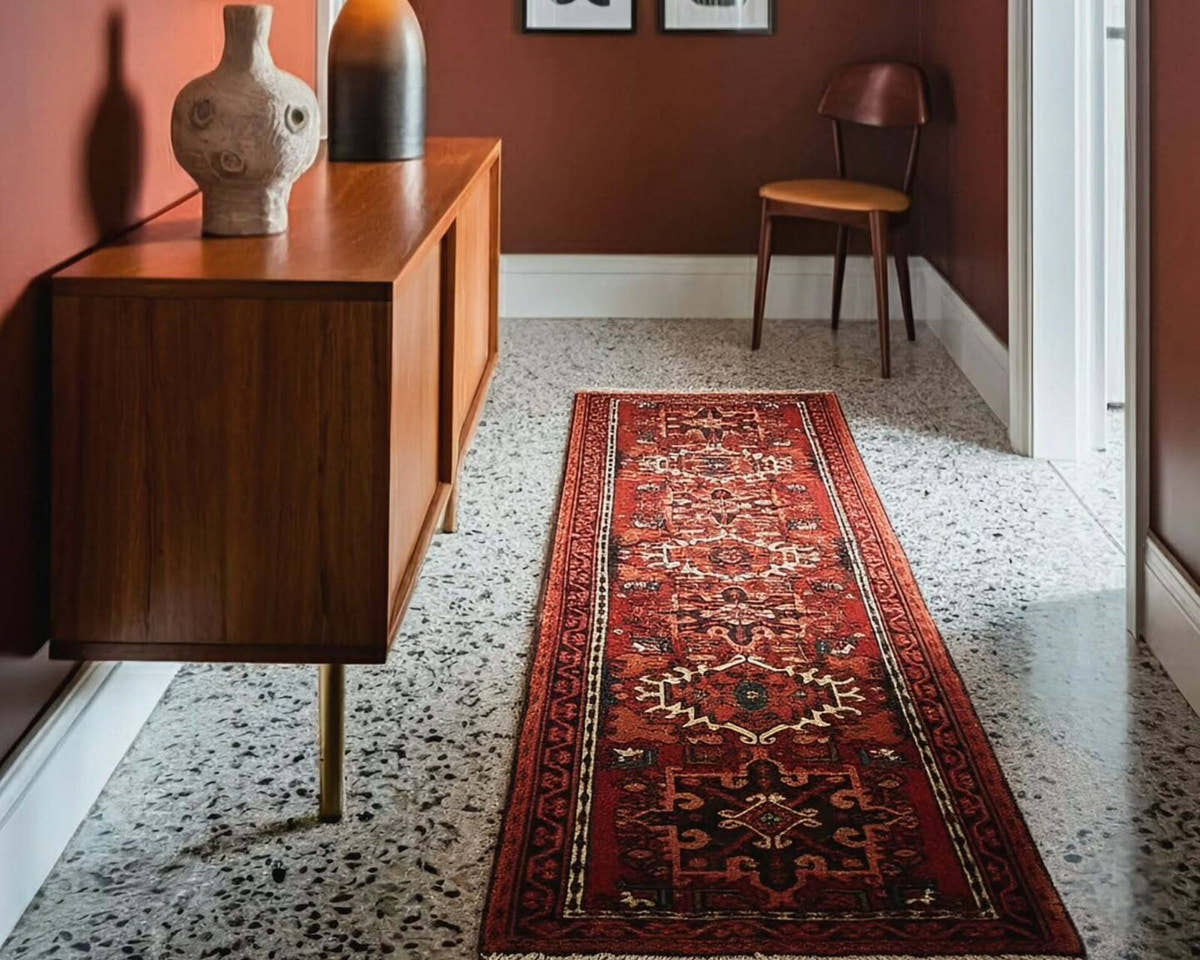 Vintage Persian Azerbaijan runner rug in a hallway