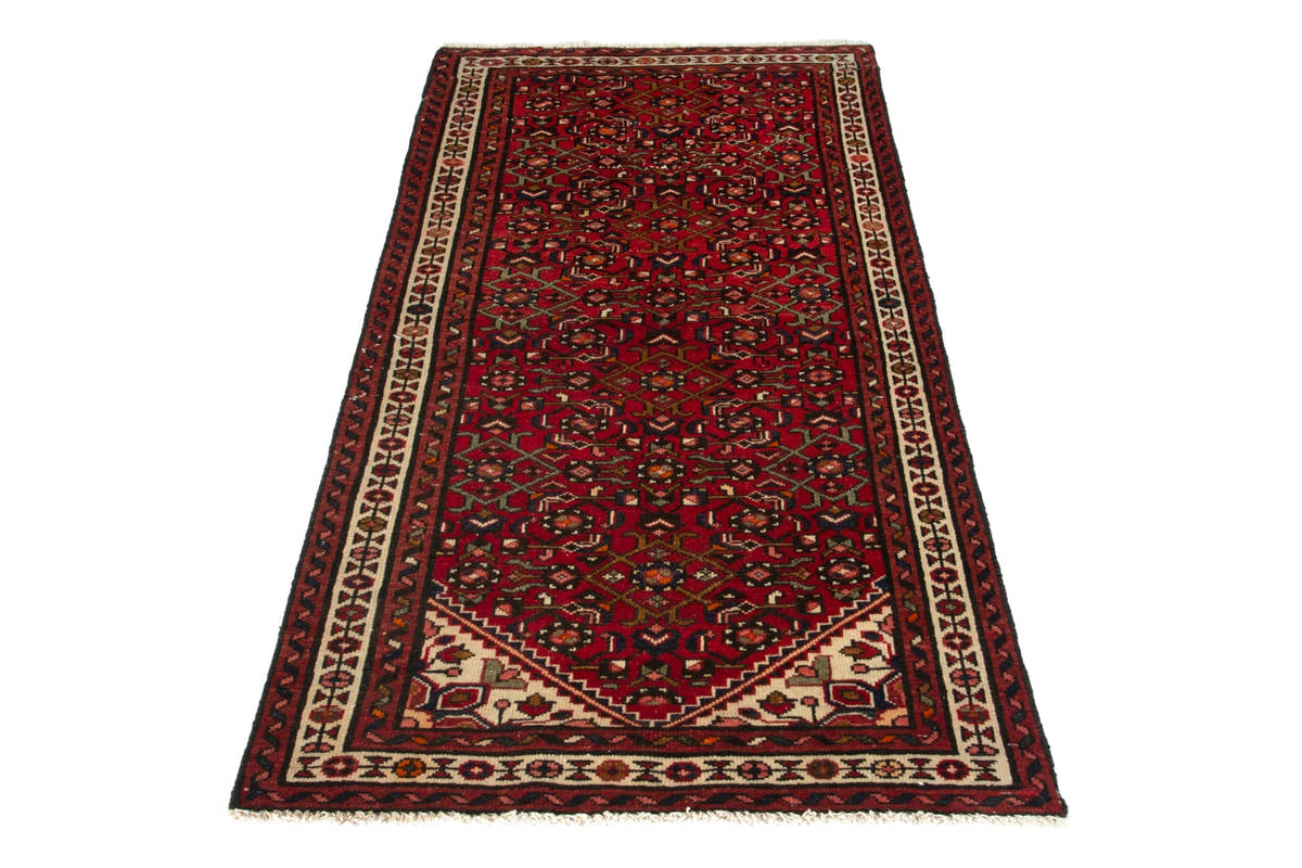 Persian Hamadan runner rug in deep red and ivory, view 2 of 18