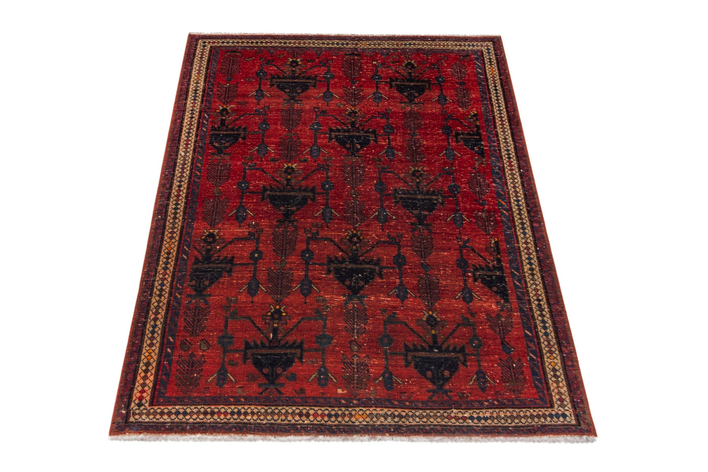 Persian Sirjan accent rug in deep red and black, view 2 of 17