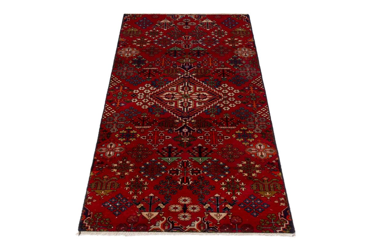 Persian Joshaghan runner rug in deep red and cream, view 2 of 17