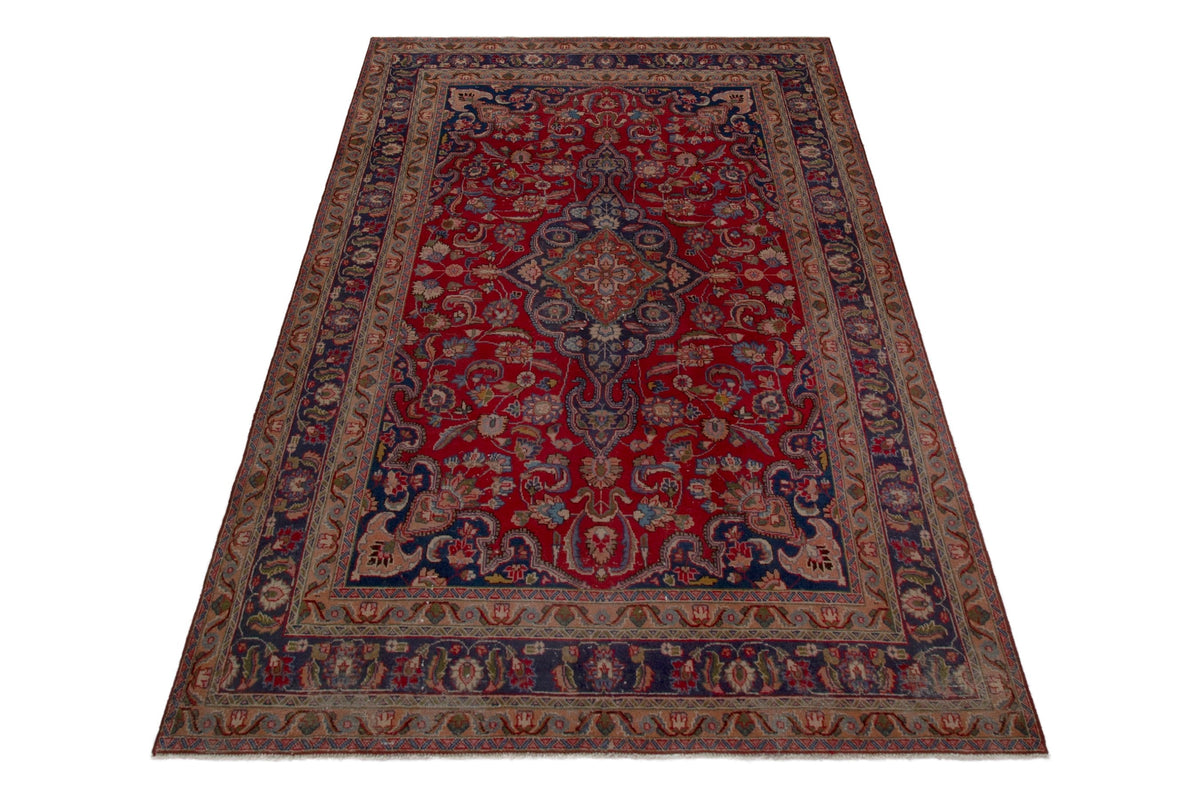 Persian Sabzevar area rug in deep red and dark blue, view 2 of 19