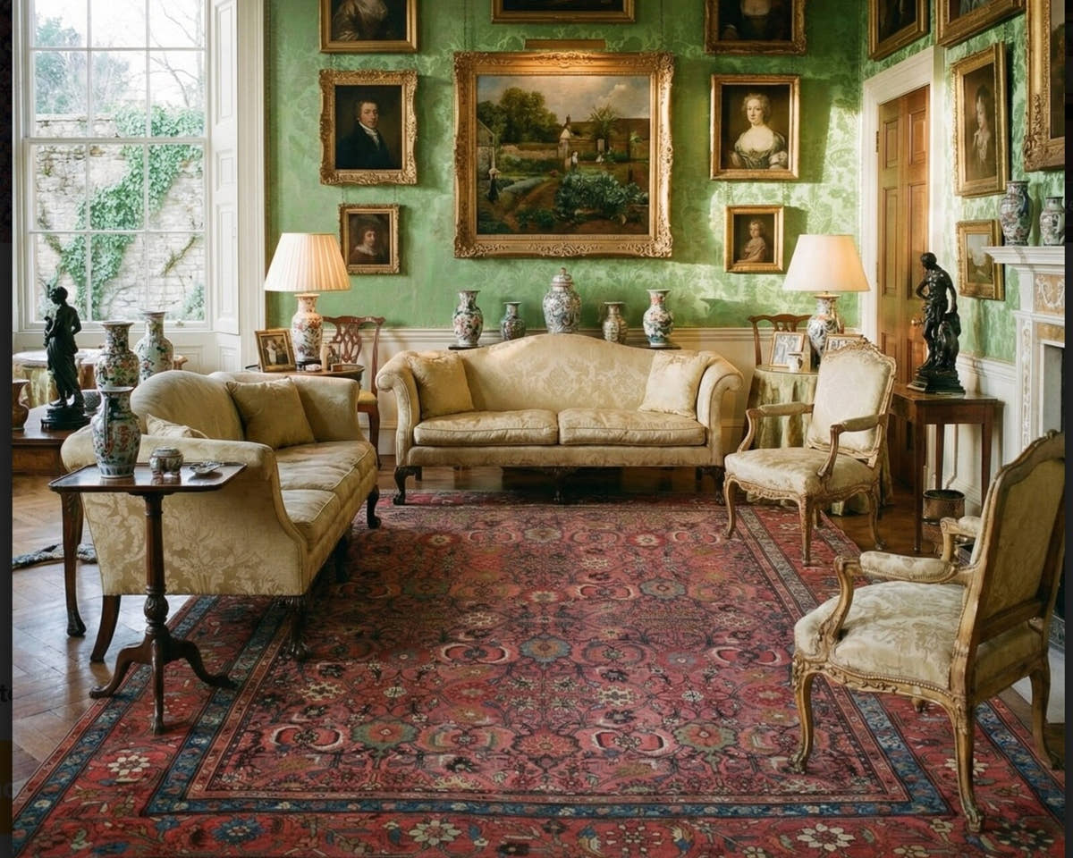 Vintage Persian Hamedan rug in a drawing room