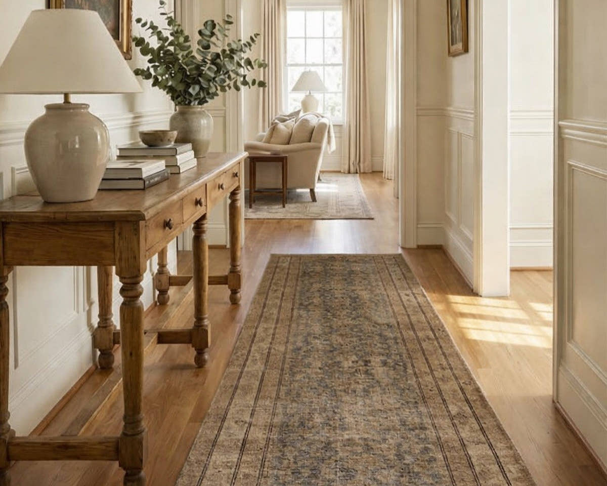 Vintage runner rug in a hallway
