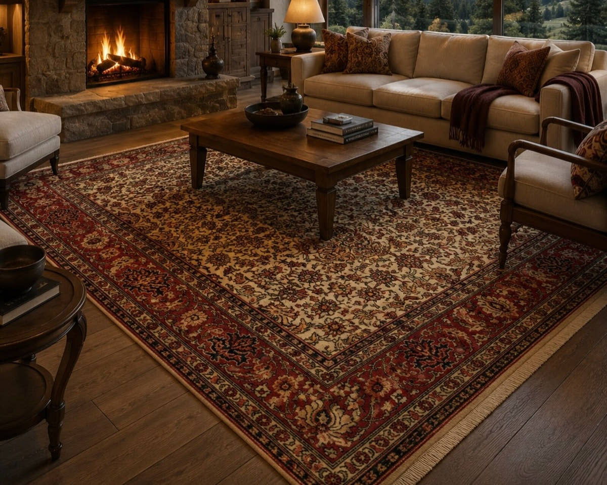 Vintage Persian Tabriz rug in a living room