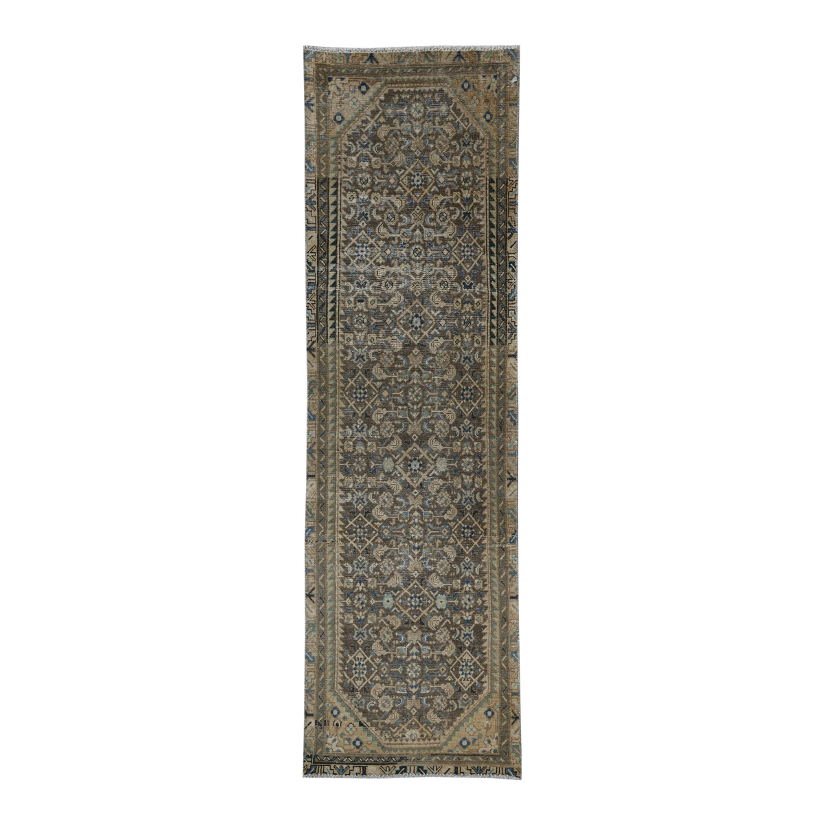 Persian Hamedan runner rug in charcoal and antique gold, 2'11" x 9'8"