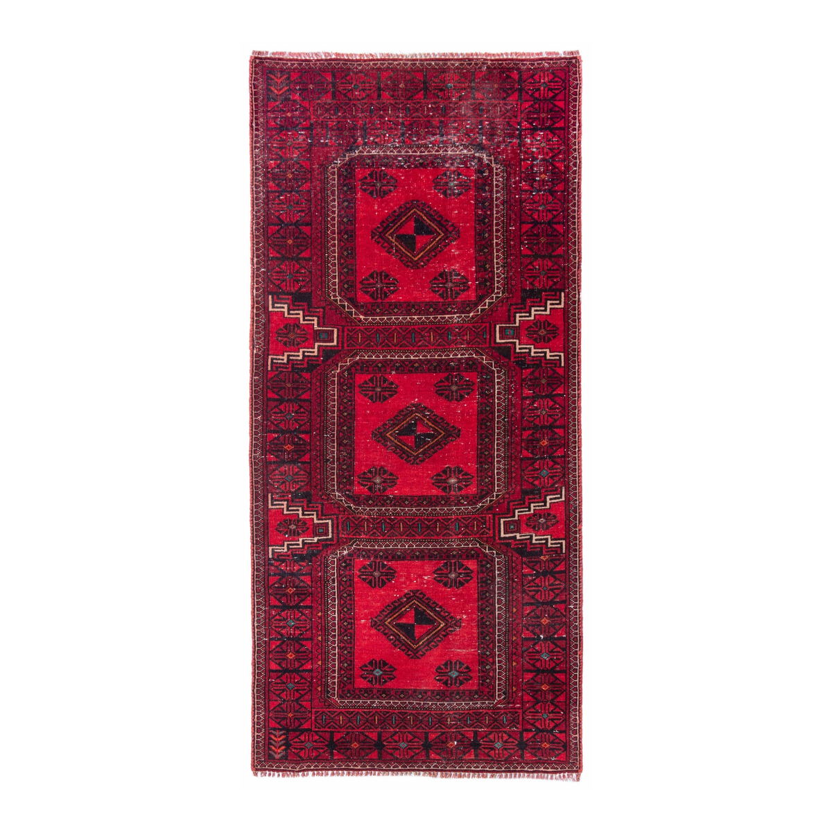 Persian Baluch runner rug in deep red and burgundy, 2'5" x 5'4"