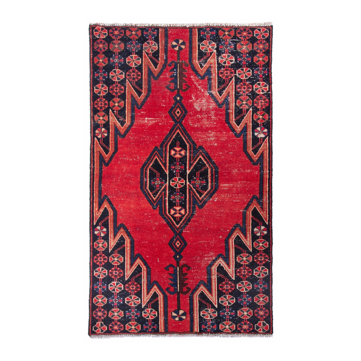 Persian Saveh accent rug in deep red and navy, 2'7" x 4'9"