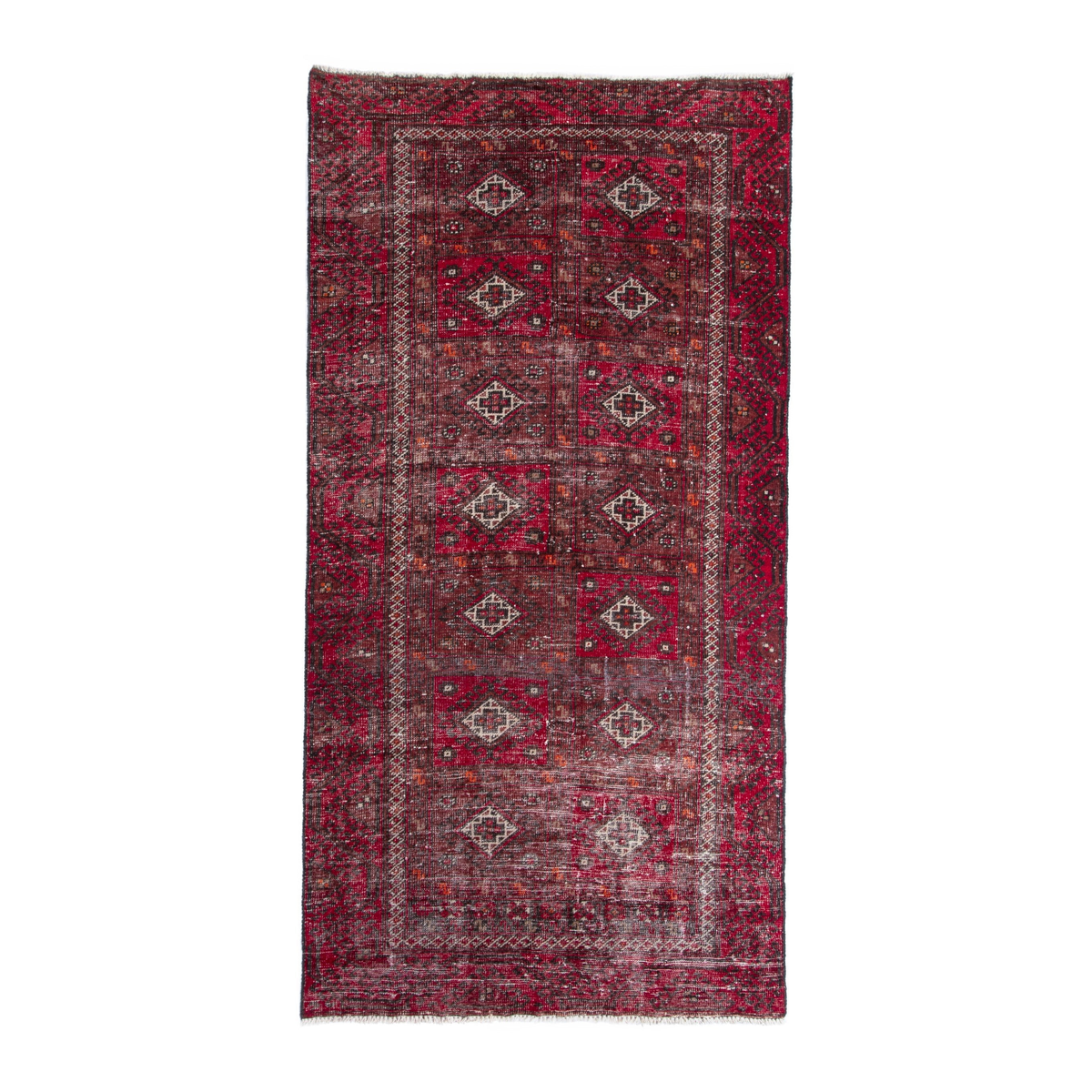 Persian Baluch runner rug in burgundy and faded red, 3'5" x 6'11"