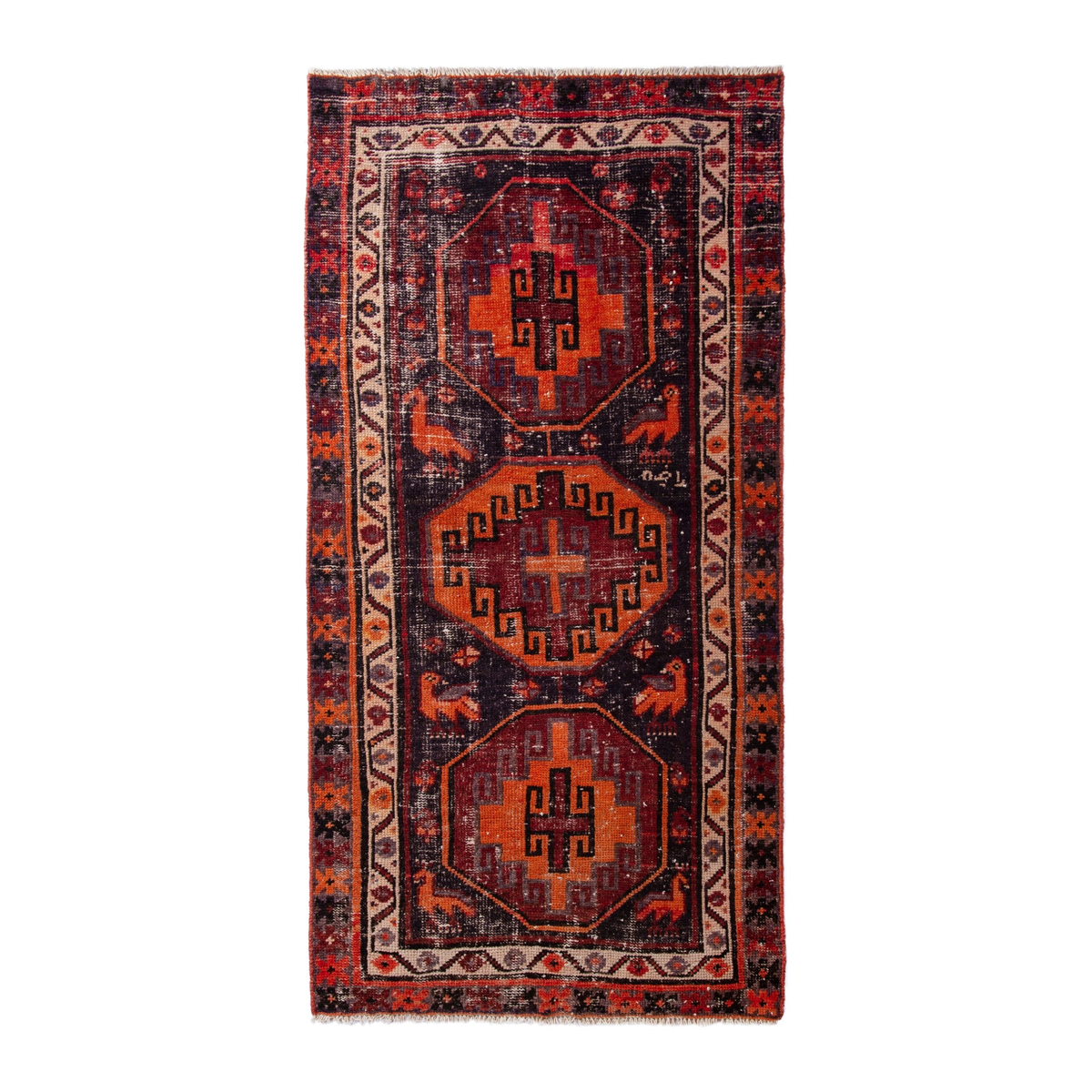 Persian Hamadan runner rug in burgundy and burnt orange, 3'1" x 6'5"