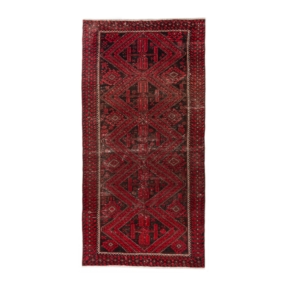Persian Baluch runner rug in burgundy and deep red, 3'1" x 6'4"