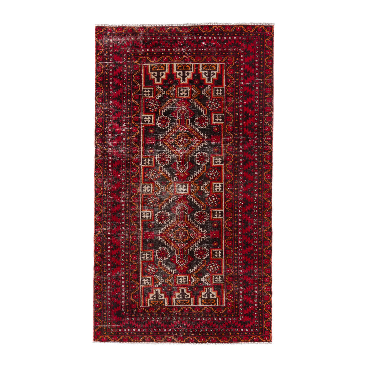 Persian Baluch area rug in deep red and burgundy, 3'7" x 6'4"