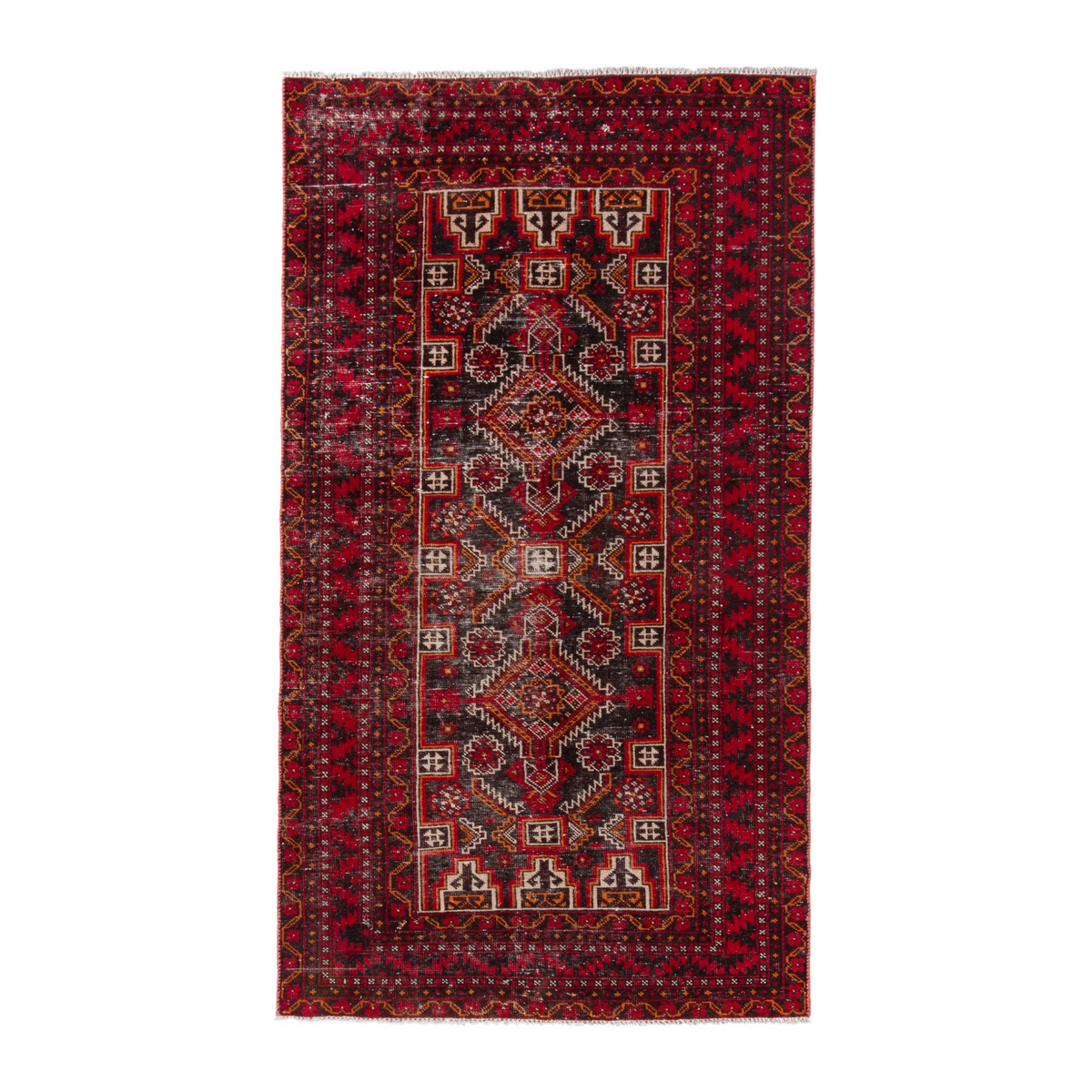 Persian Baluch accent rug in deep red and burgundy, 3'7" x 6'4"
