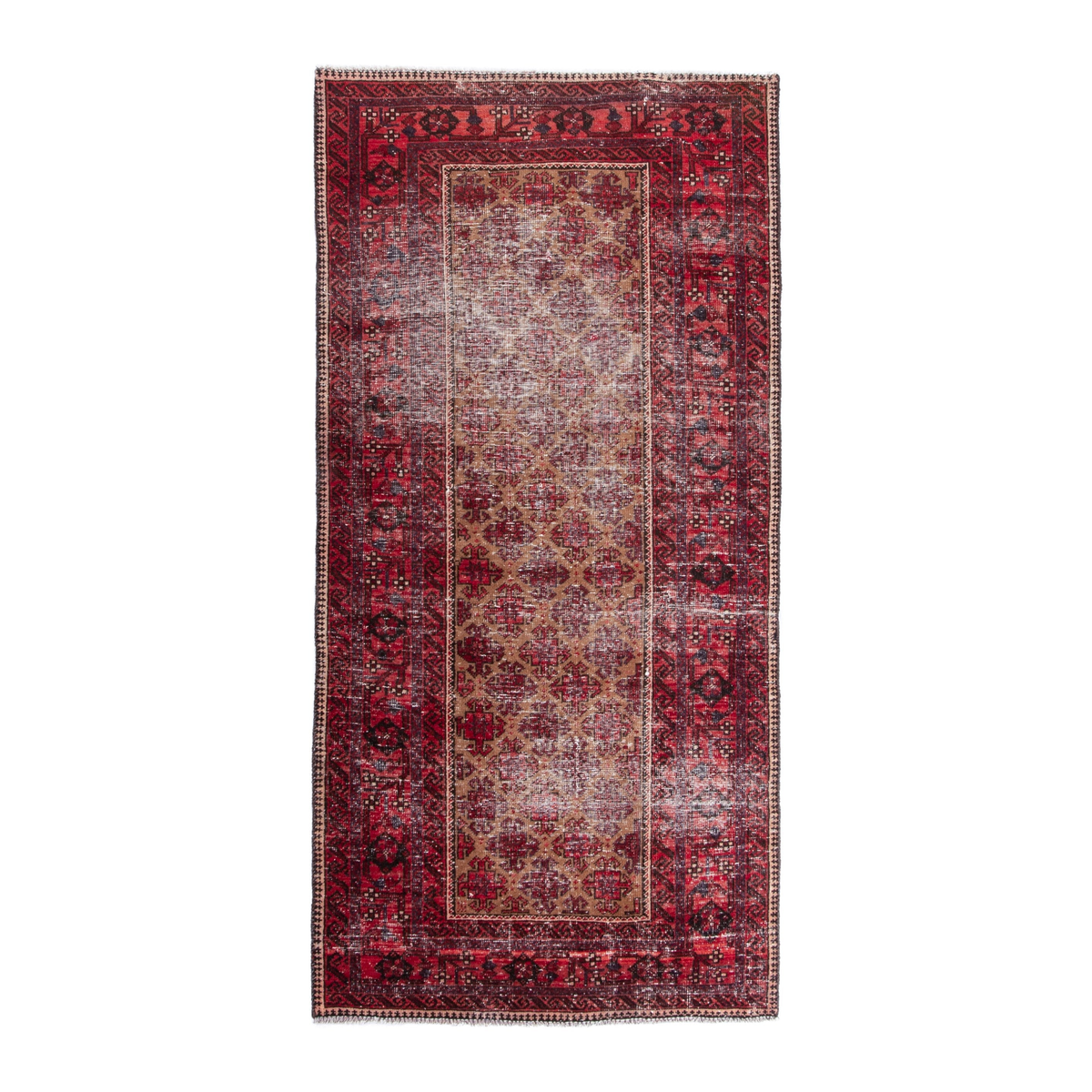 Persian Baluch runner rug in deep red and faded red, 3' x 6'2"