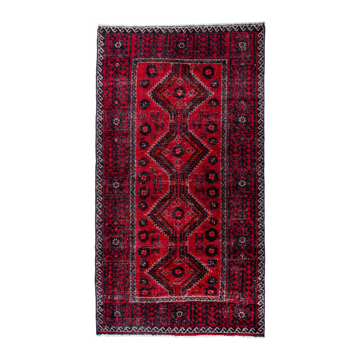 Persian Baluch accent rug in deep red and burgundy, 3'1" x 6'1"