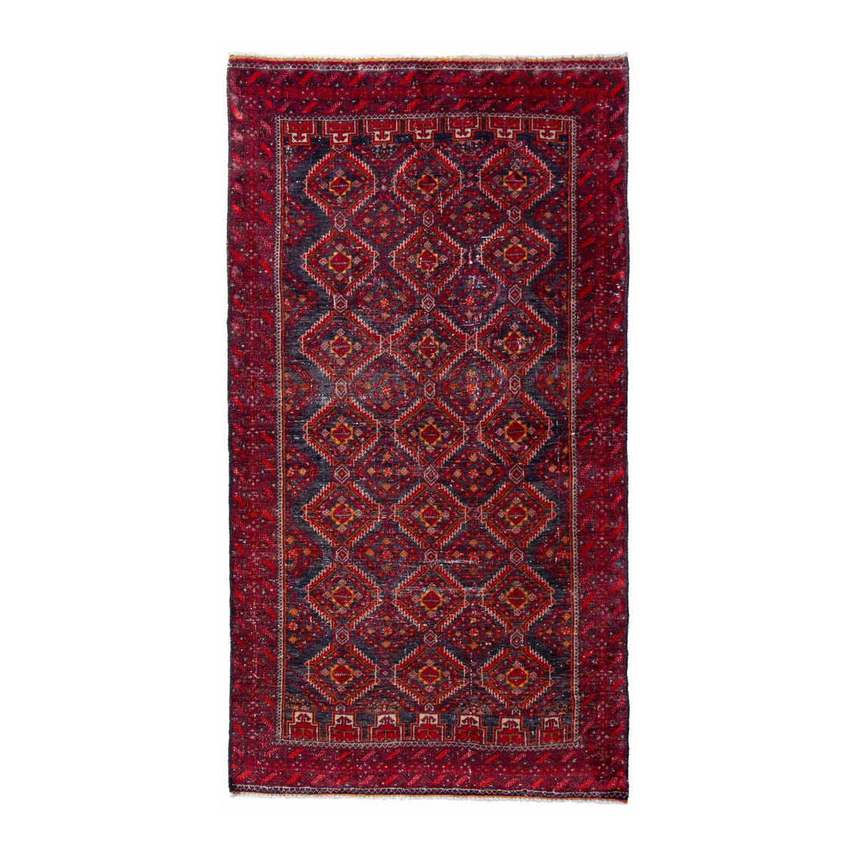 Persian Baluch accent rug in deep red and dark blue, 2'9" x 5'7"