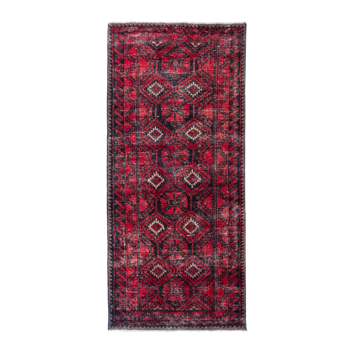 Persian Baluch runner rug in deep red and burgundy, 2'9" x 6'3"