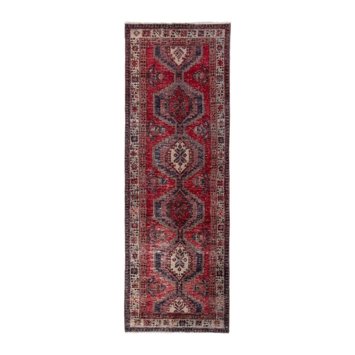 Persian Ardabil runner rug in deep red and dark blue, 3'5" x 10'1"