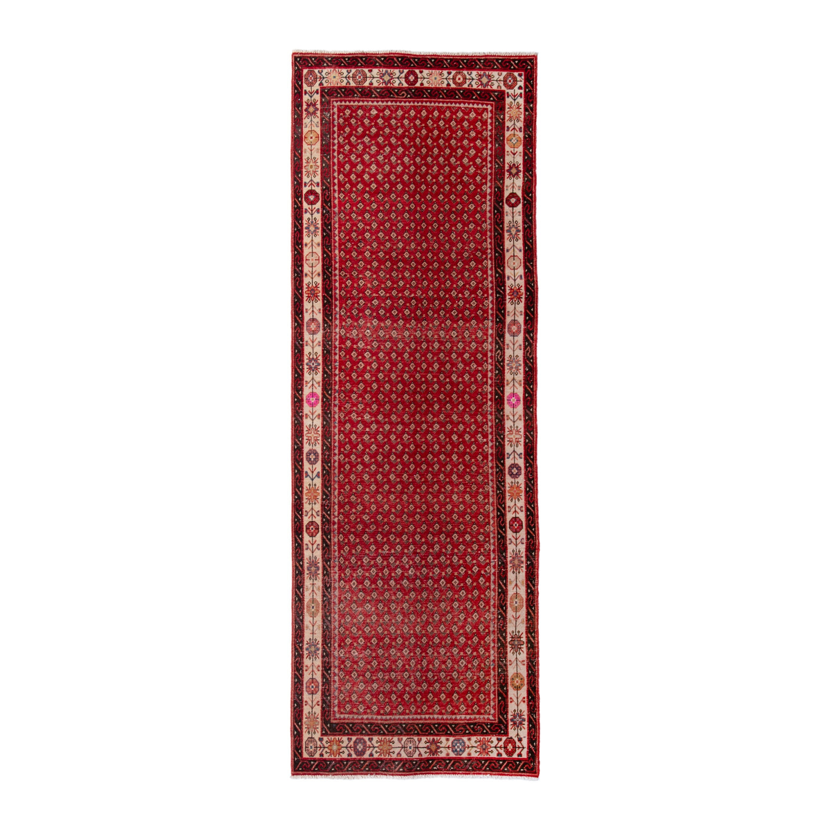 Persian Arak runner rug in deep red and cream, 3'4" x 9'11"
