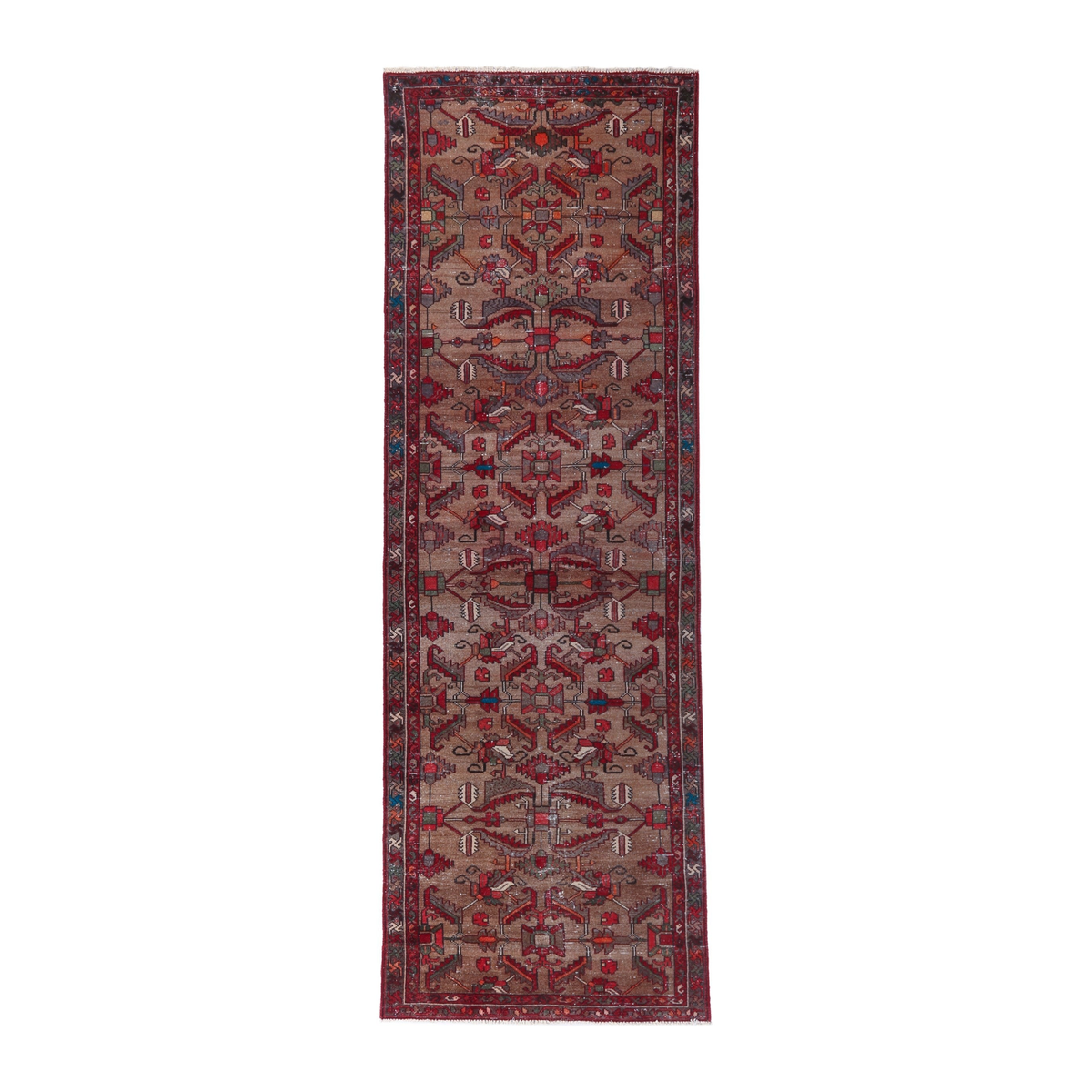 Persian Hamedan runner rug in burgundy and faded red, 3'1" x 9'8"