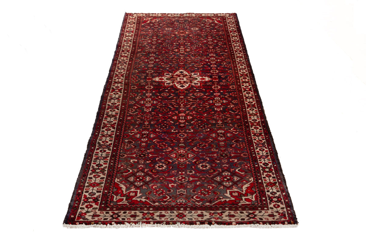 Turkish Anatolian runner rug in deep red and charcoal, view 12 of 18