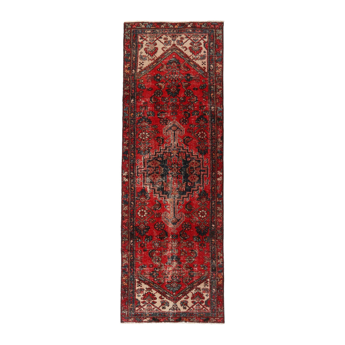 Persian Zanjan runner rug in deep red and burgundy, 3'1" x 9'5"
