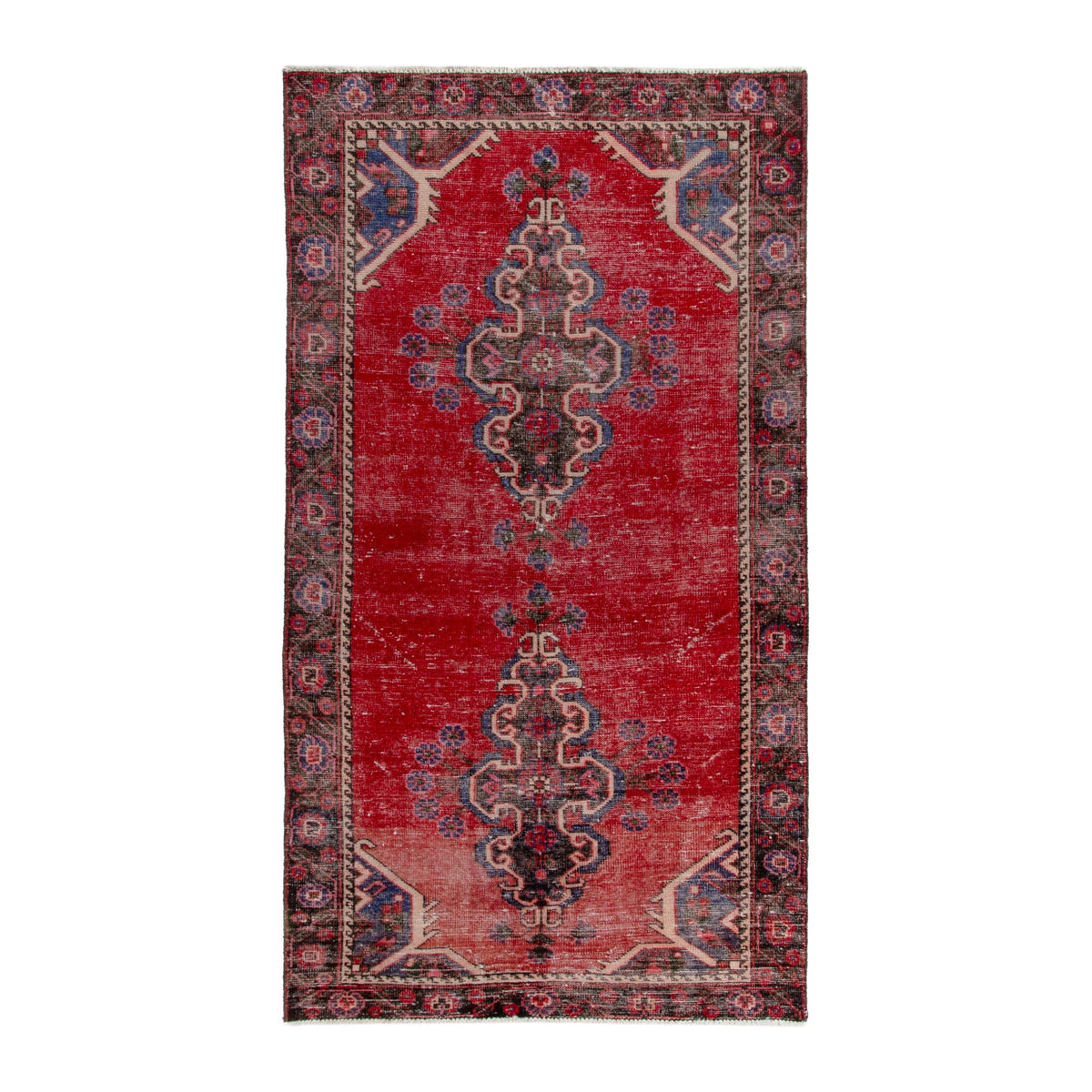 Persian Ferdos area rug in deep red and burgundy, 3'11" x 7'5"