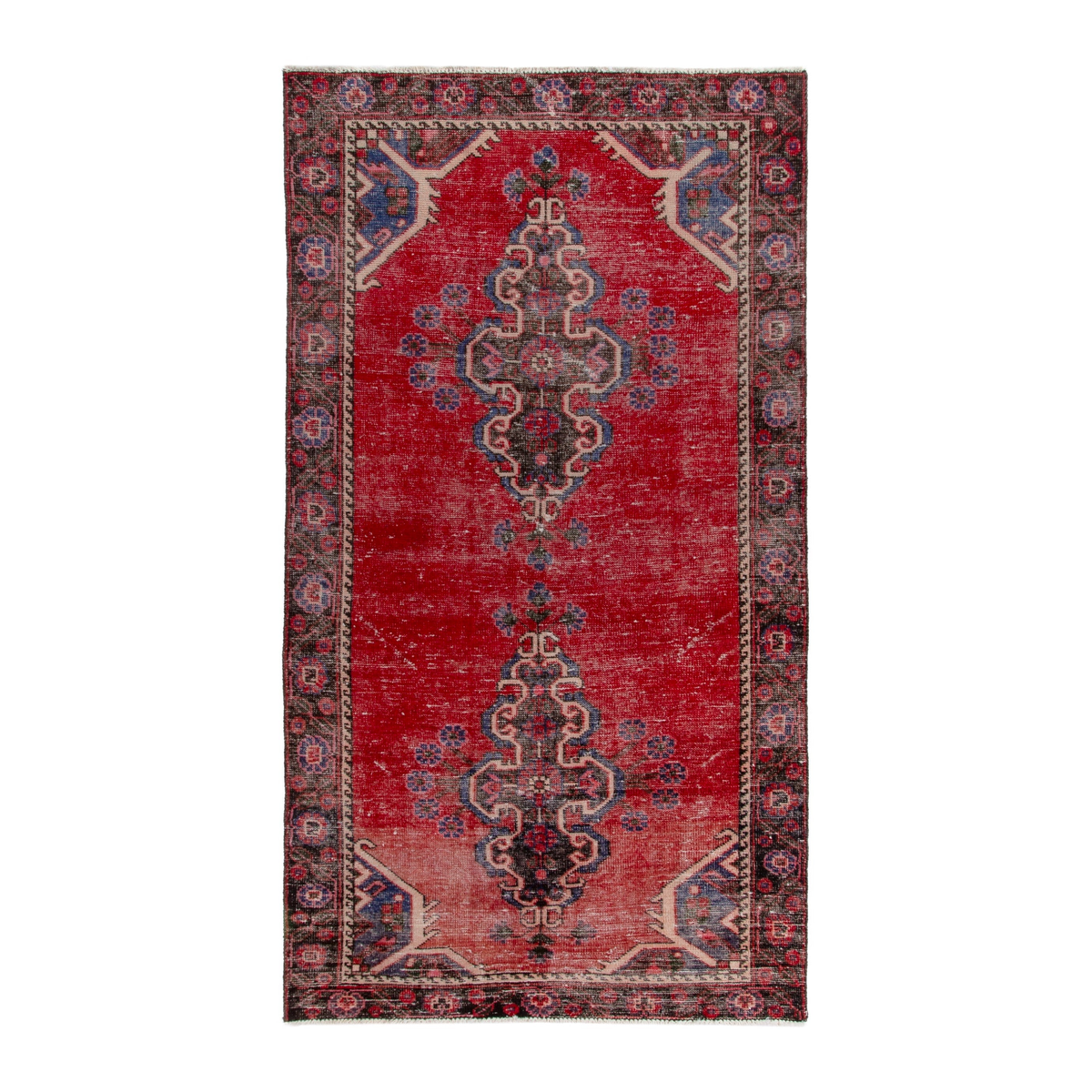 Persian Ferdos area rug in deep red and burgundy, 3'11" x 7'5"