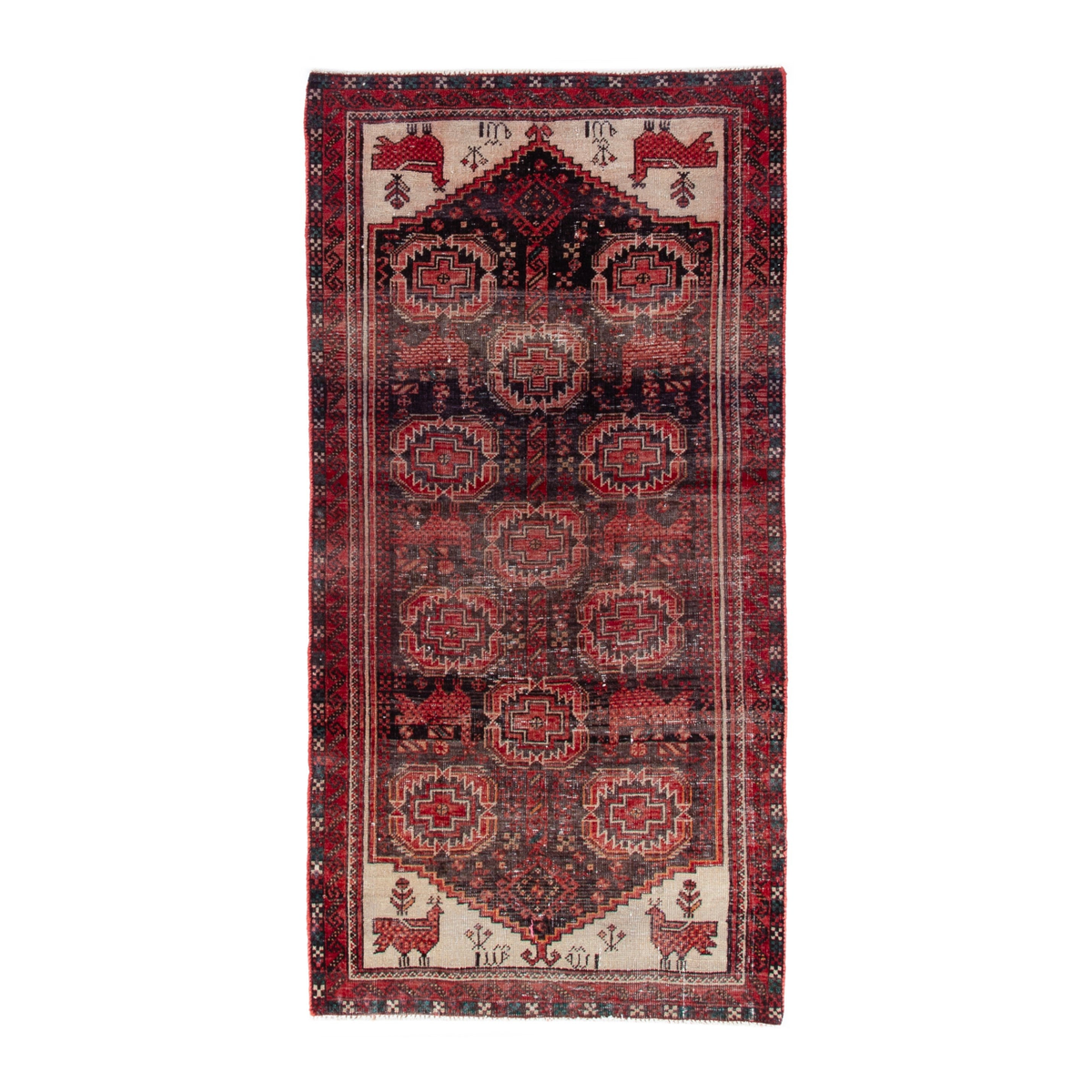 Persian Baluch accent rug in burgundy and terracotta, 2'9" x 5'7"