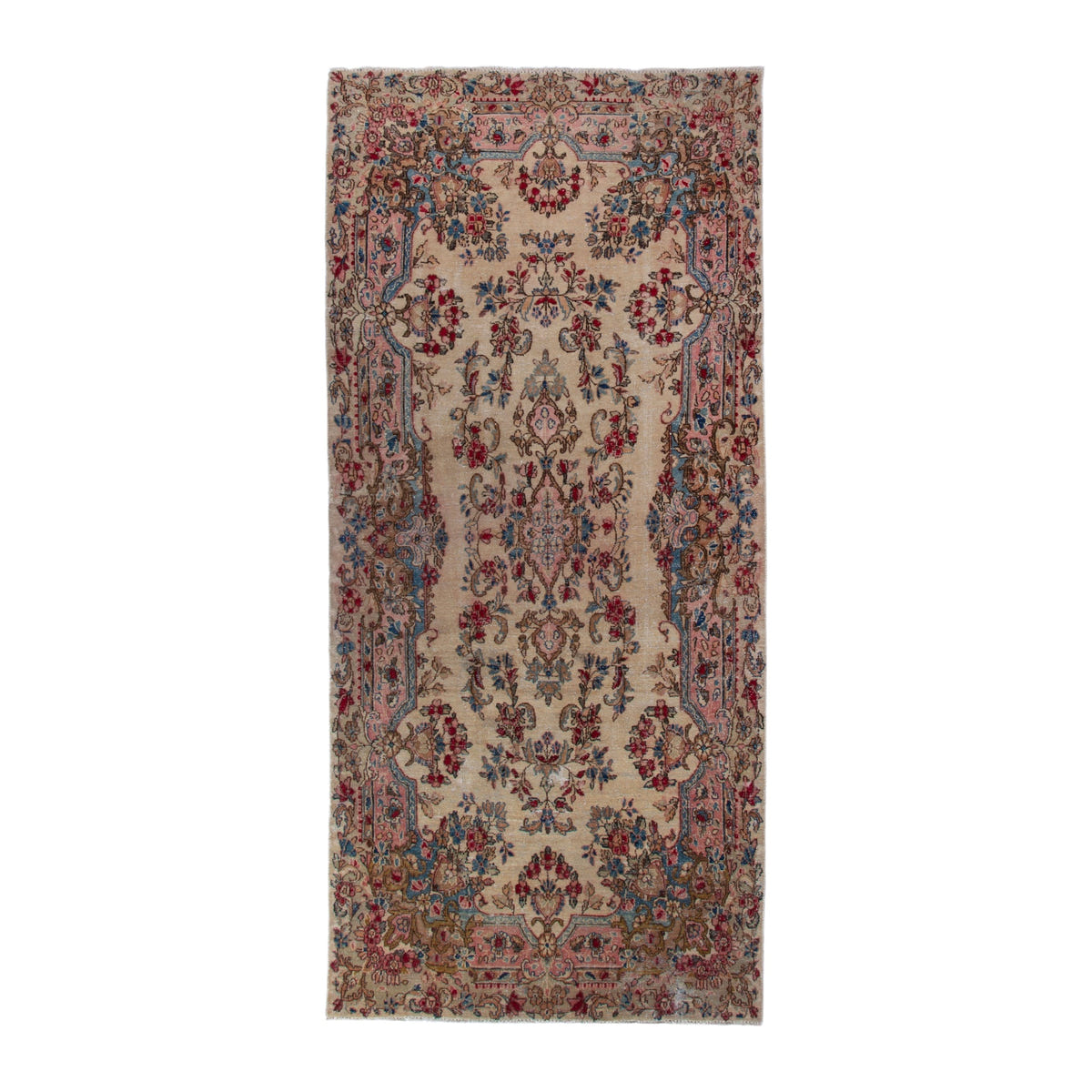 Persian Kerman runner rug in cream and faded red, 3'7" x 8'