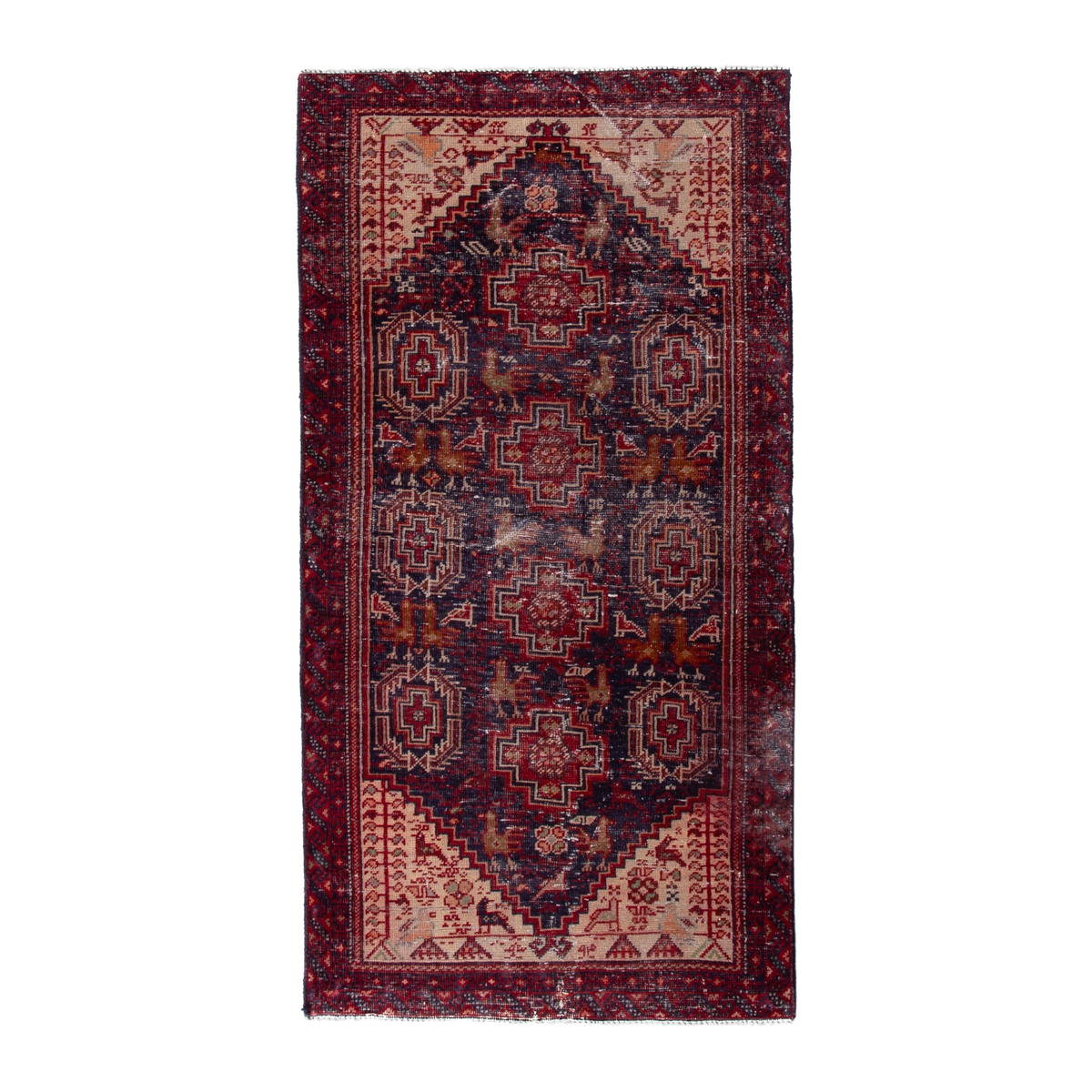 Persian Baluch accent rug in burgundy and navy, 2'7" x 5'5"