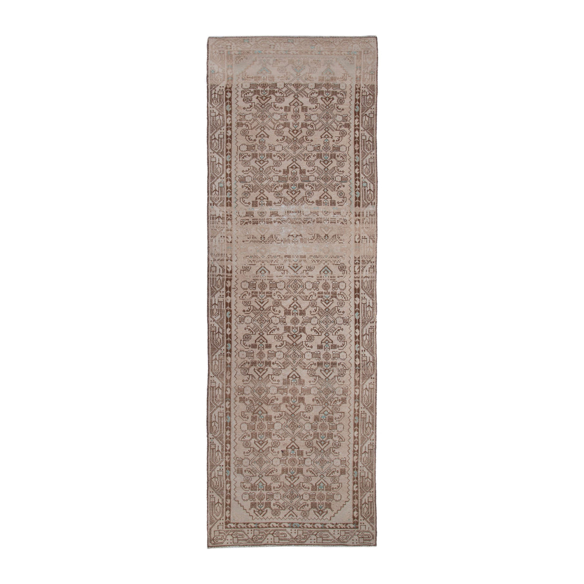 Persian Hamedan runner rug in tan and greige, 3' x 9'5"