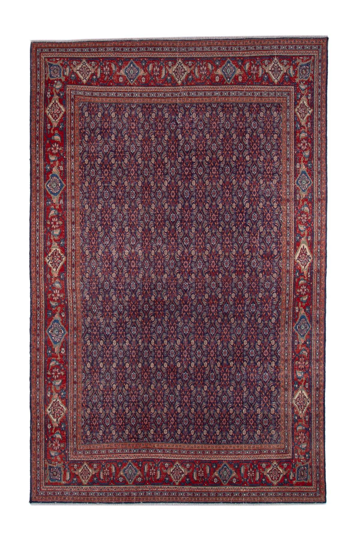 Turkish Anatolian area rug in navy and deep red, view 2 of 20