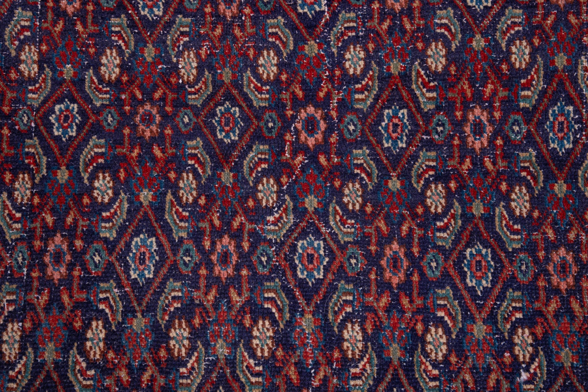 Turkish Anatolian area rug in navy and deep red, view 4 of 20
