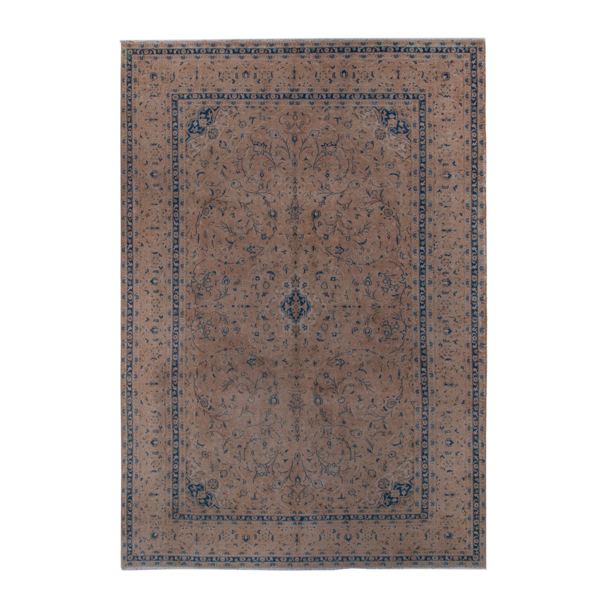 Persian Kashan oversized rug in terracotta and denim, 7'10" x 11'8"