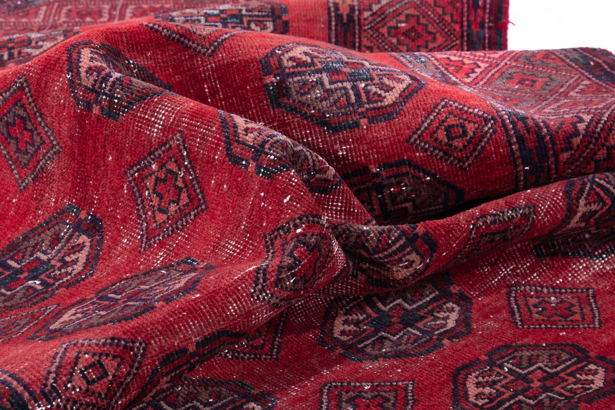 Persian Baluch runner rug in deep red and burgundy, view 17 of 17