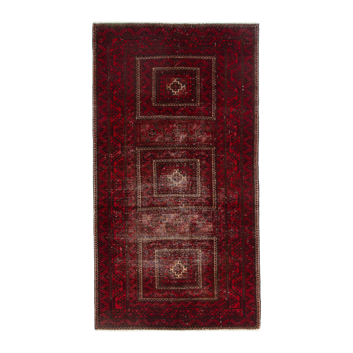 Persian Baluch accent rug in burgundy and deep red, 3'3" x 6'