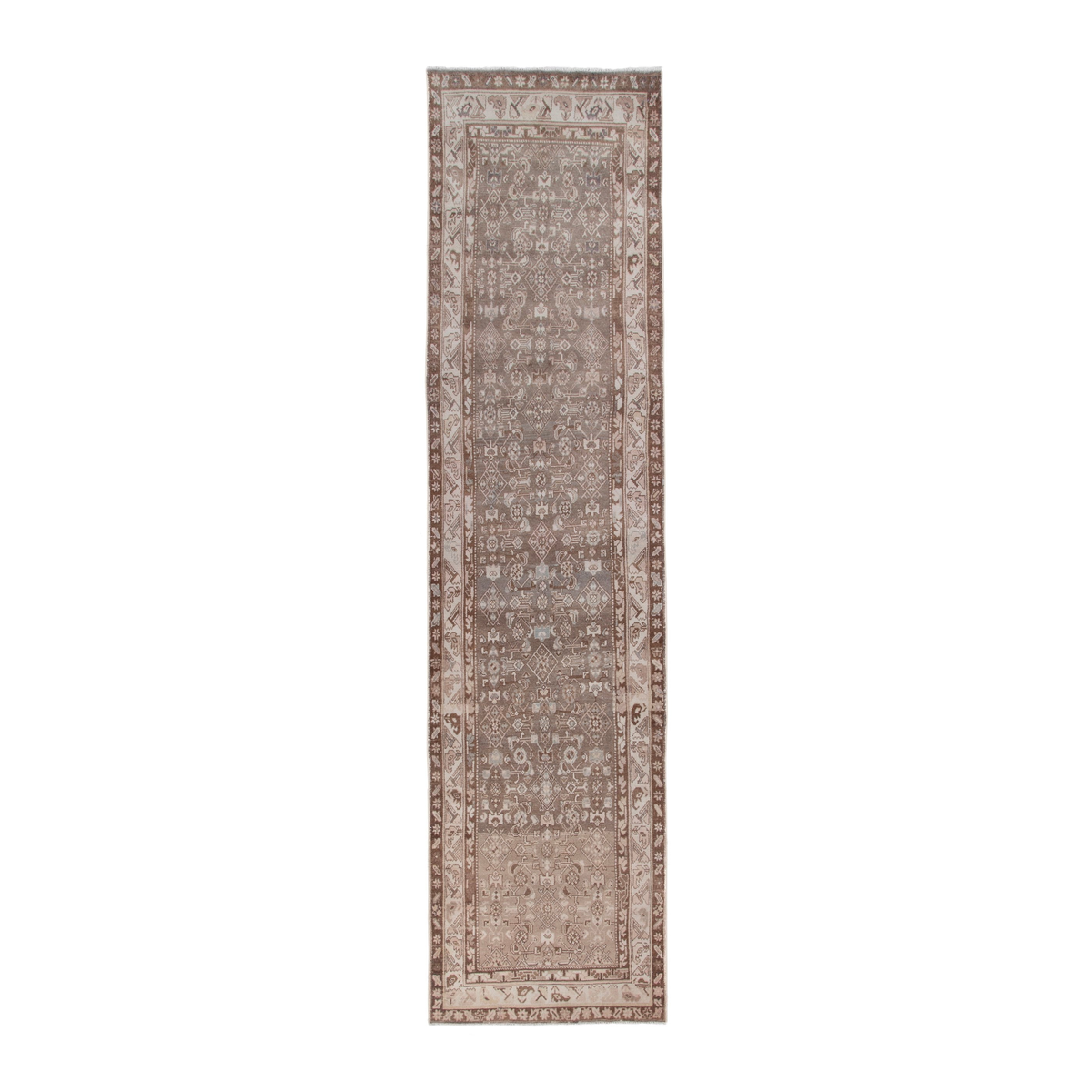 Persian Hamedan runner rug in taupe and dusty rose, 3'3" x 13'1"