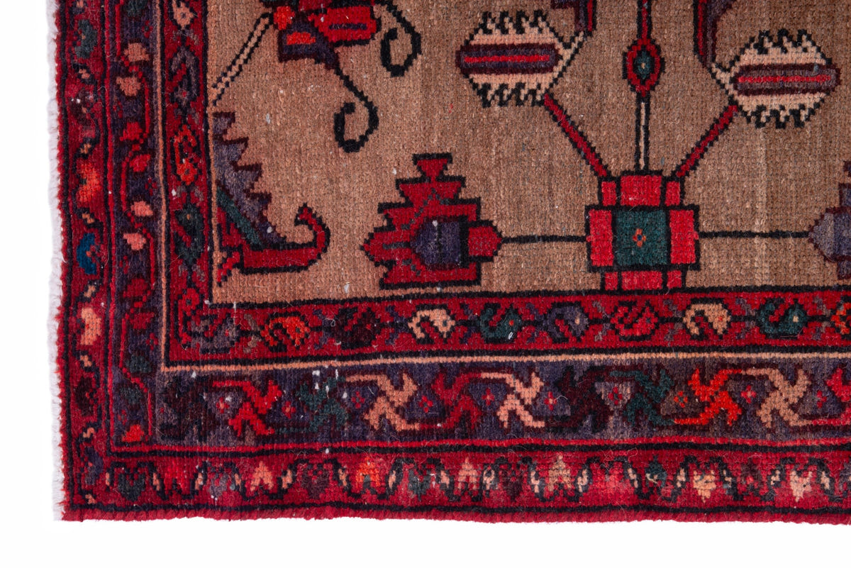 Turkish Anatolian runner rug in tan and deep red, view 15 of 19