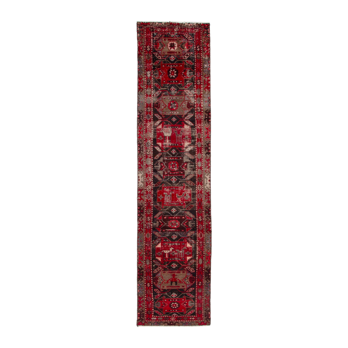Persian Saveh runner rug in deep red and burgundy, 2'4" x 9'5"