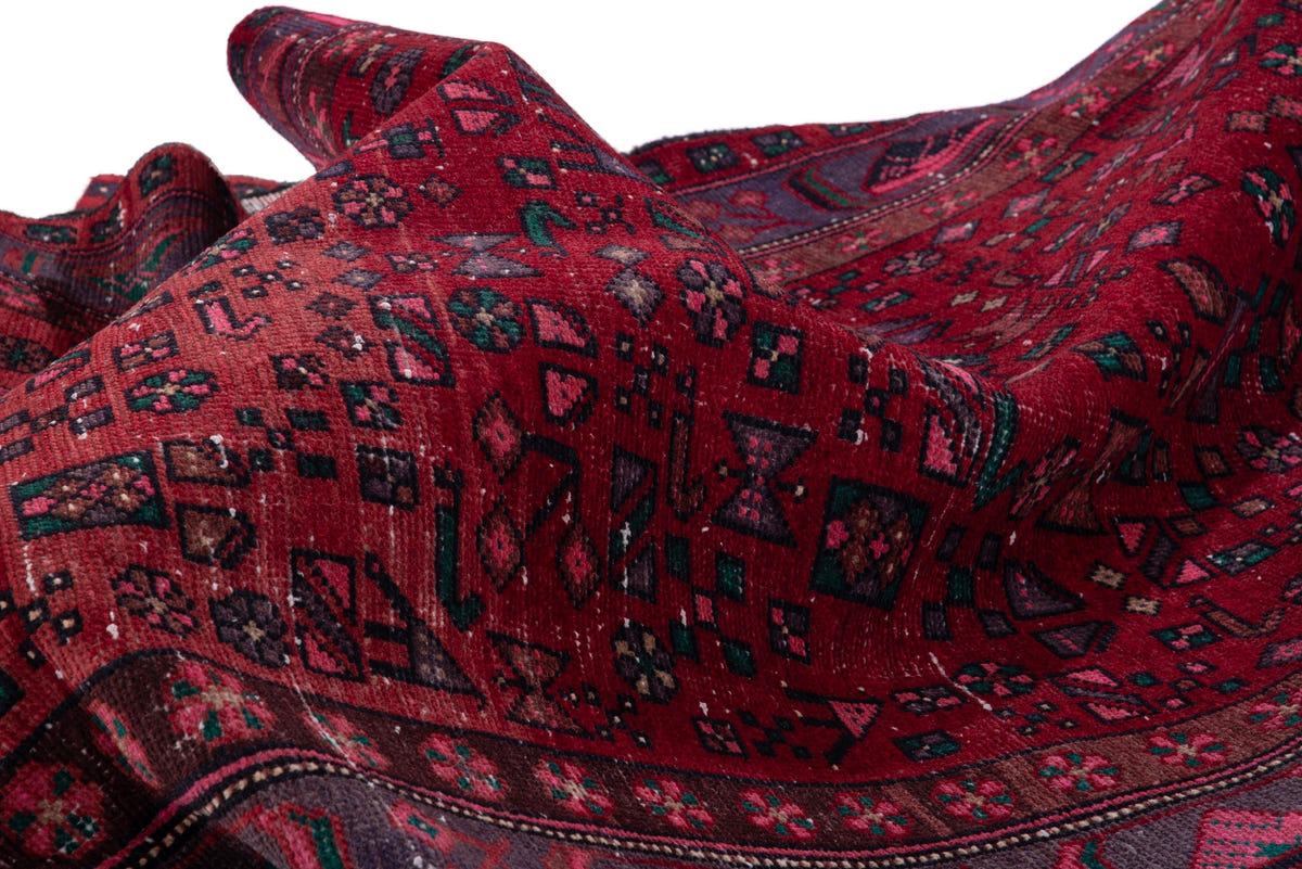 Turkish Anatolian area rug in deep red and navy, view 8 of 19