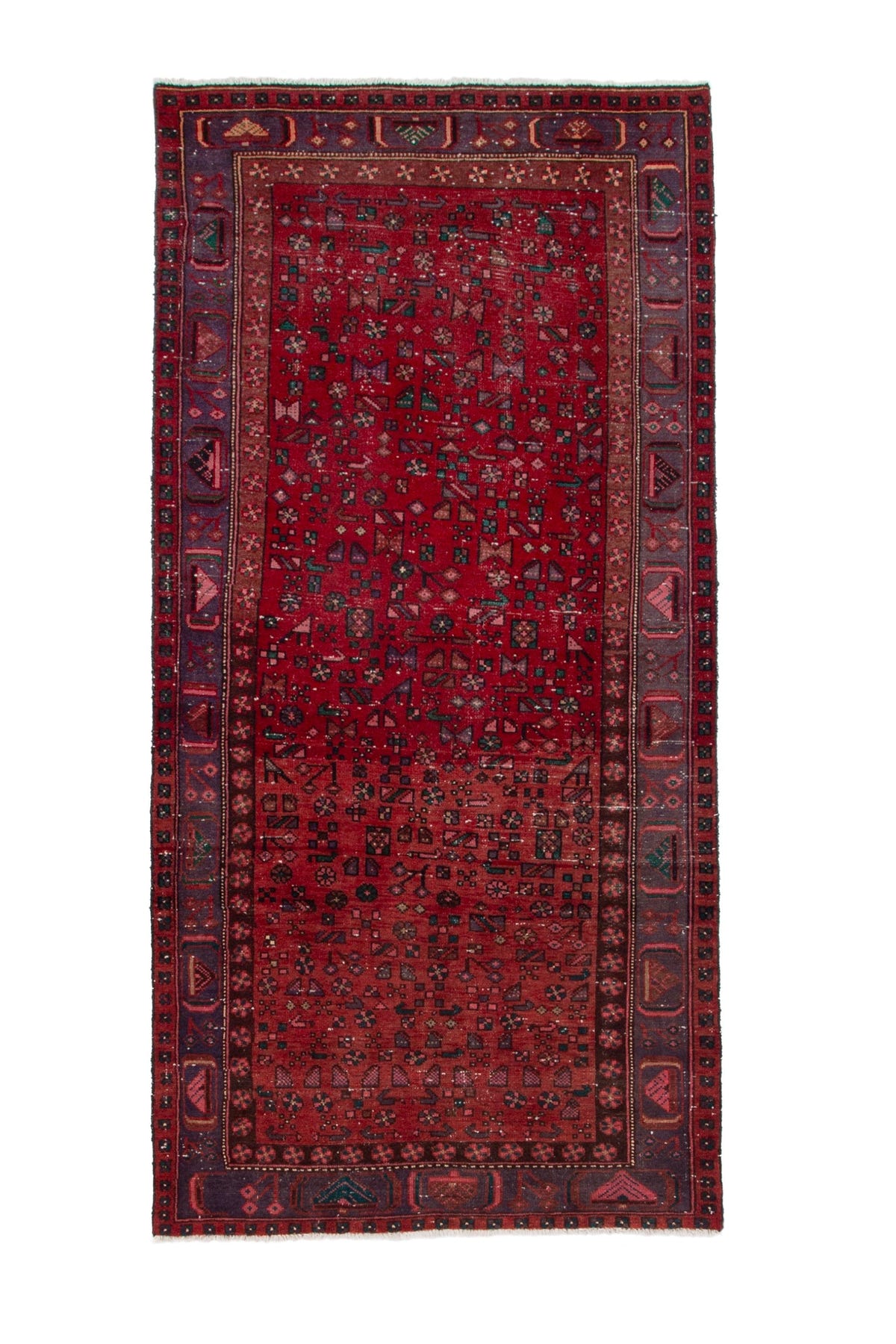 Turkish Anatolian area rug in deep red and navy, view 2 of 19
