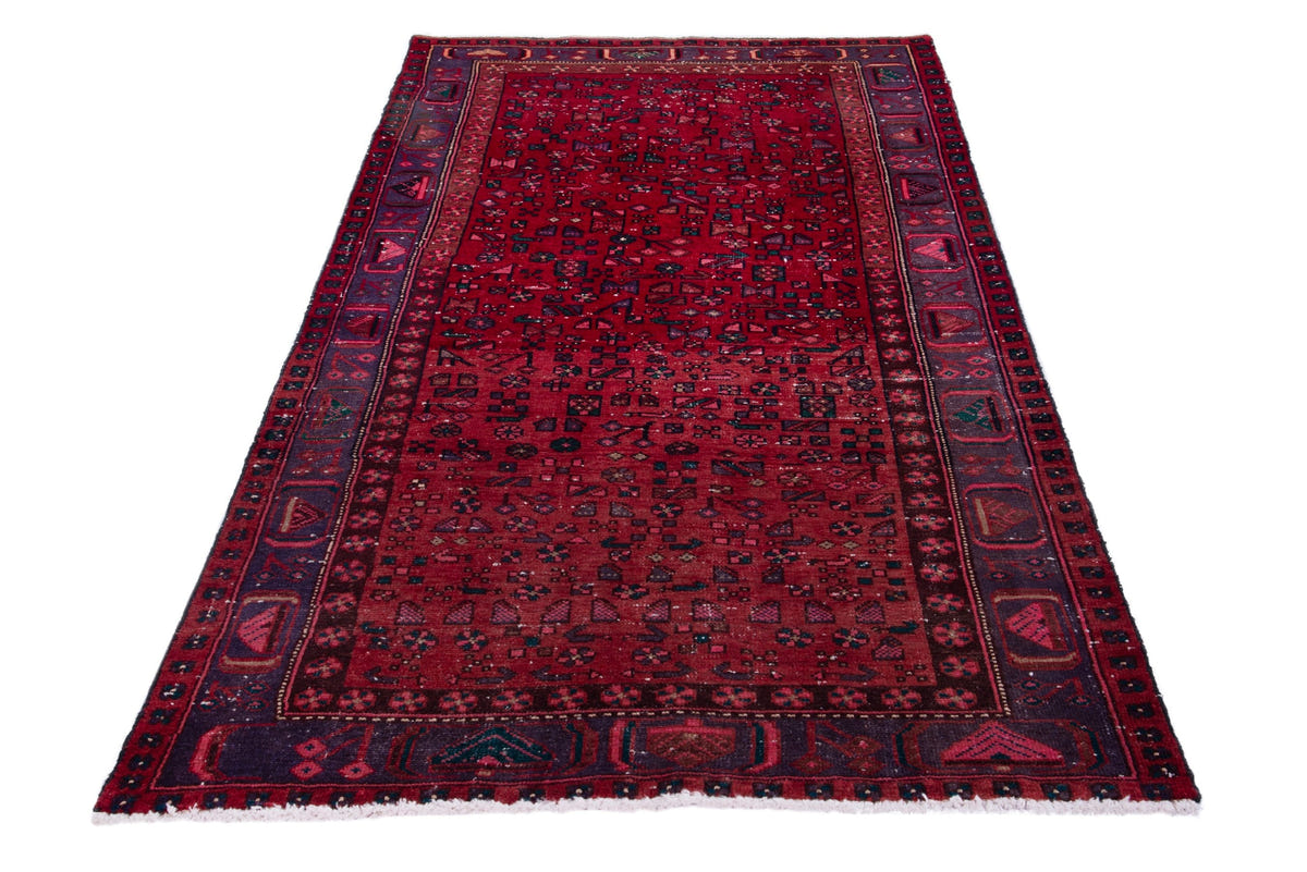 Turkish Anatolian area rug in deep red and navy, view 12 of 19
