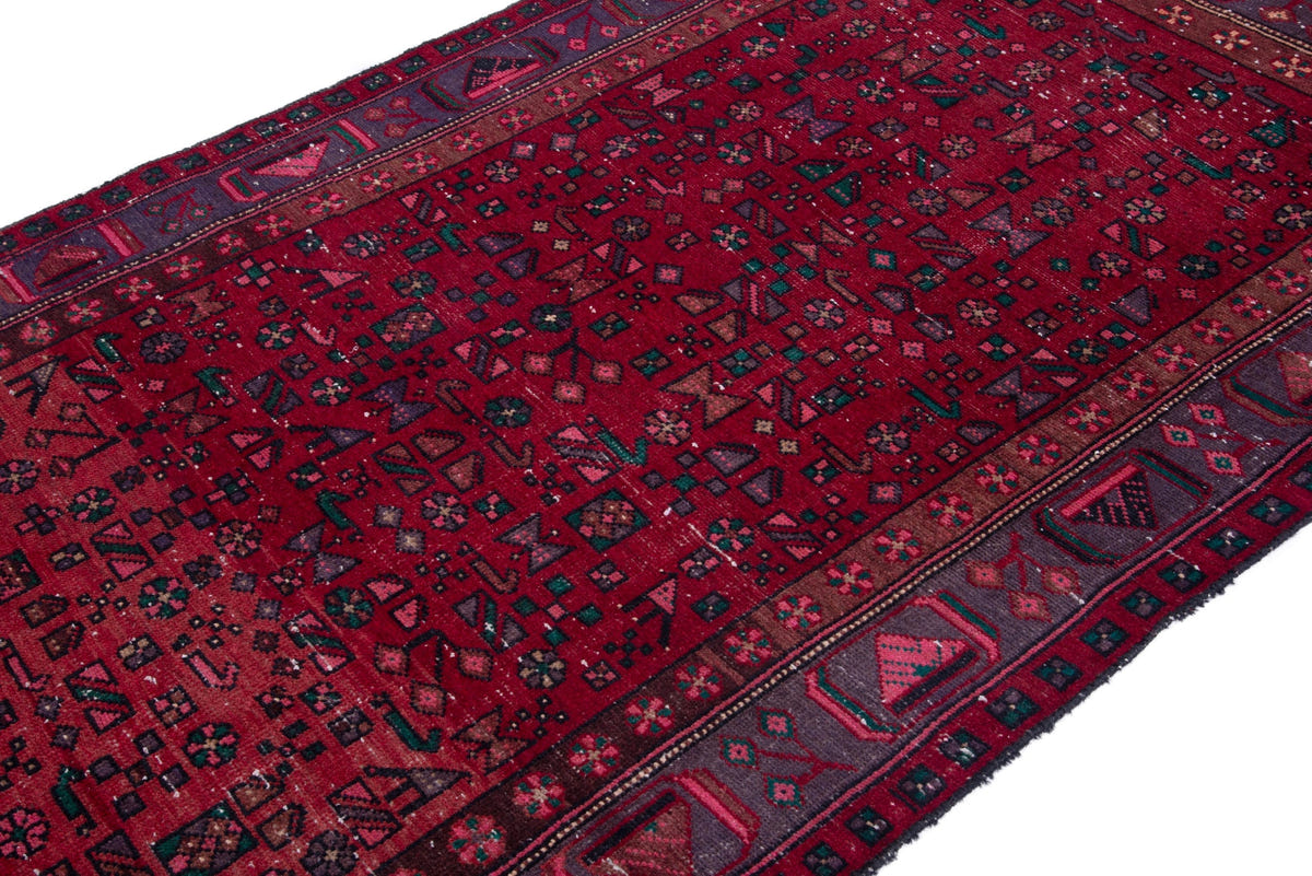 Turkish Anatolian area rug in deep red and navy, view 14 of 19