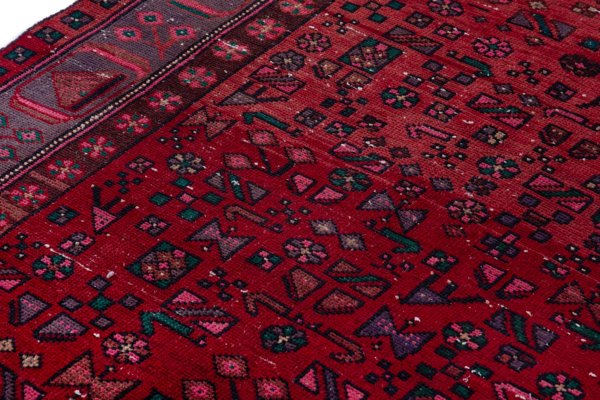 Turkish Anatolian area rug in deep red and navy, view 17 of 19