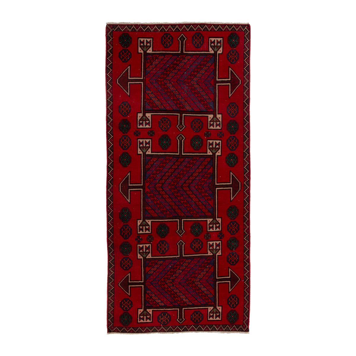 Persian Ghoochan runner rug in deep red and burgundy, 3'8" x 8'7"