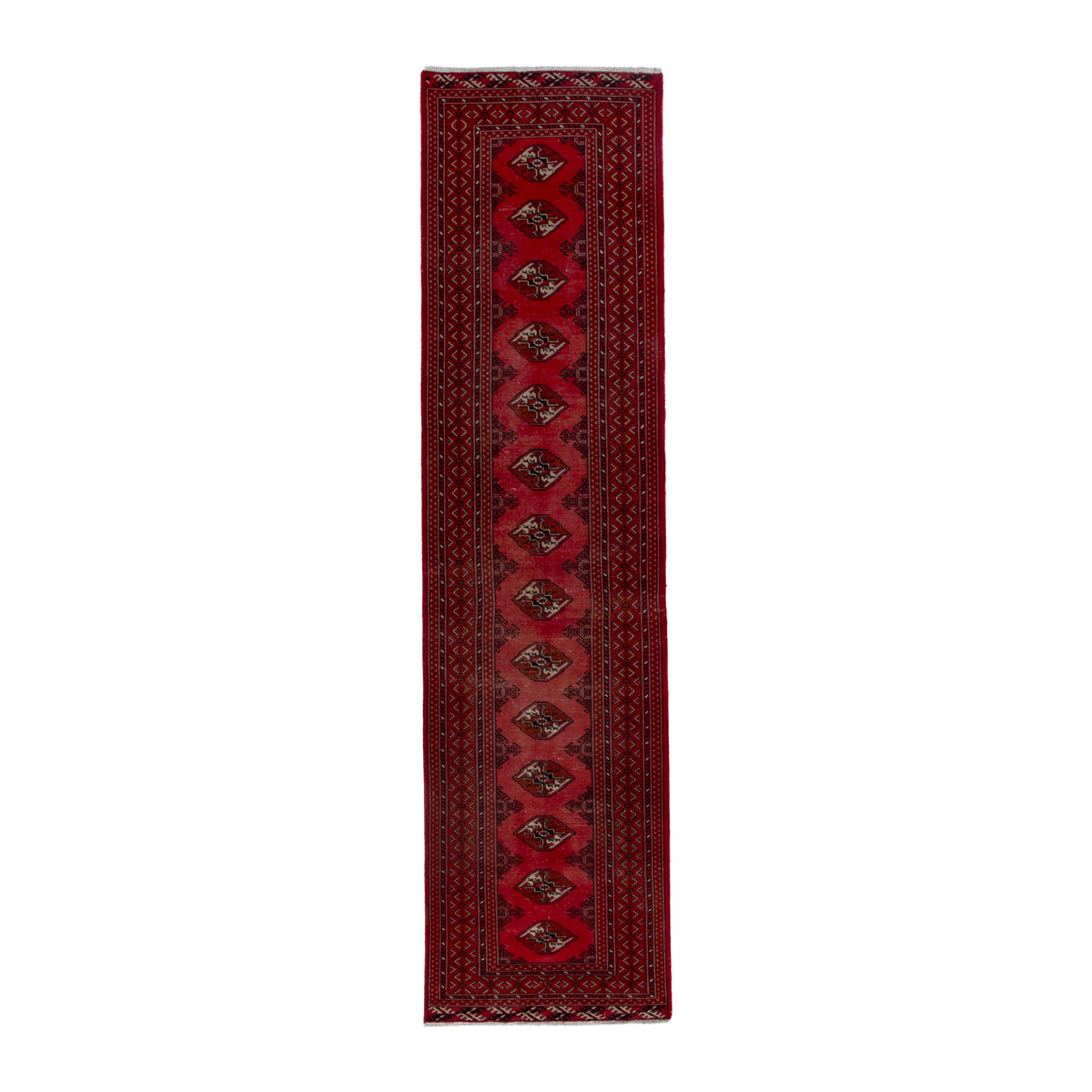 Persian Torkaman runner rug in deep red and cream, 3'1" x 13'