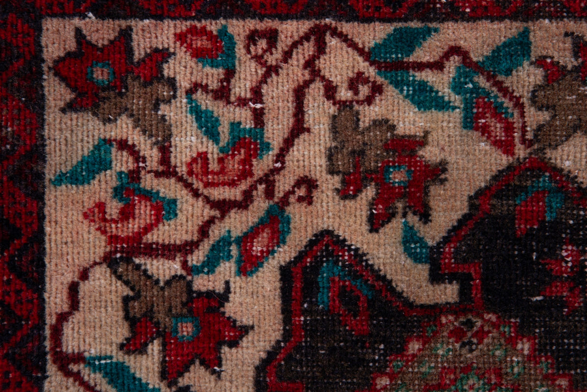 Persian Baluch accent rug in dark brown and deep red, view 9 of 17