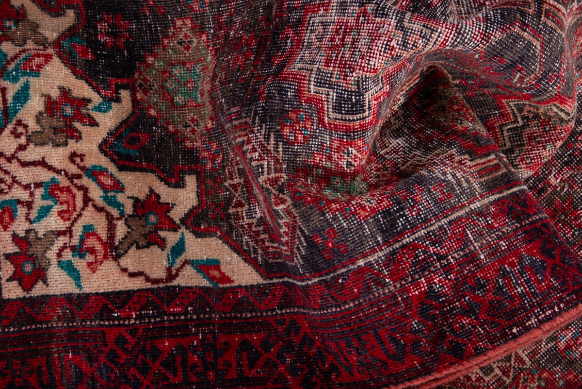Persian Baluch accent rug in dark brown and deep red, view 15 of 17