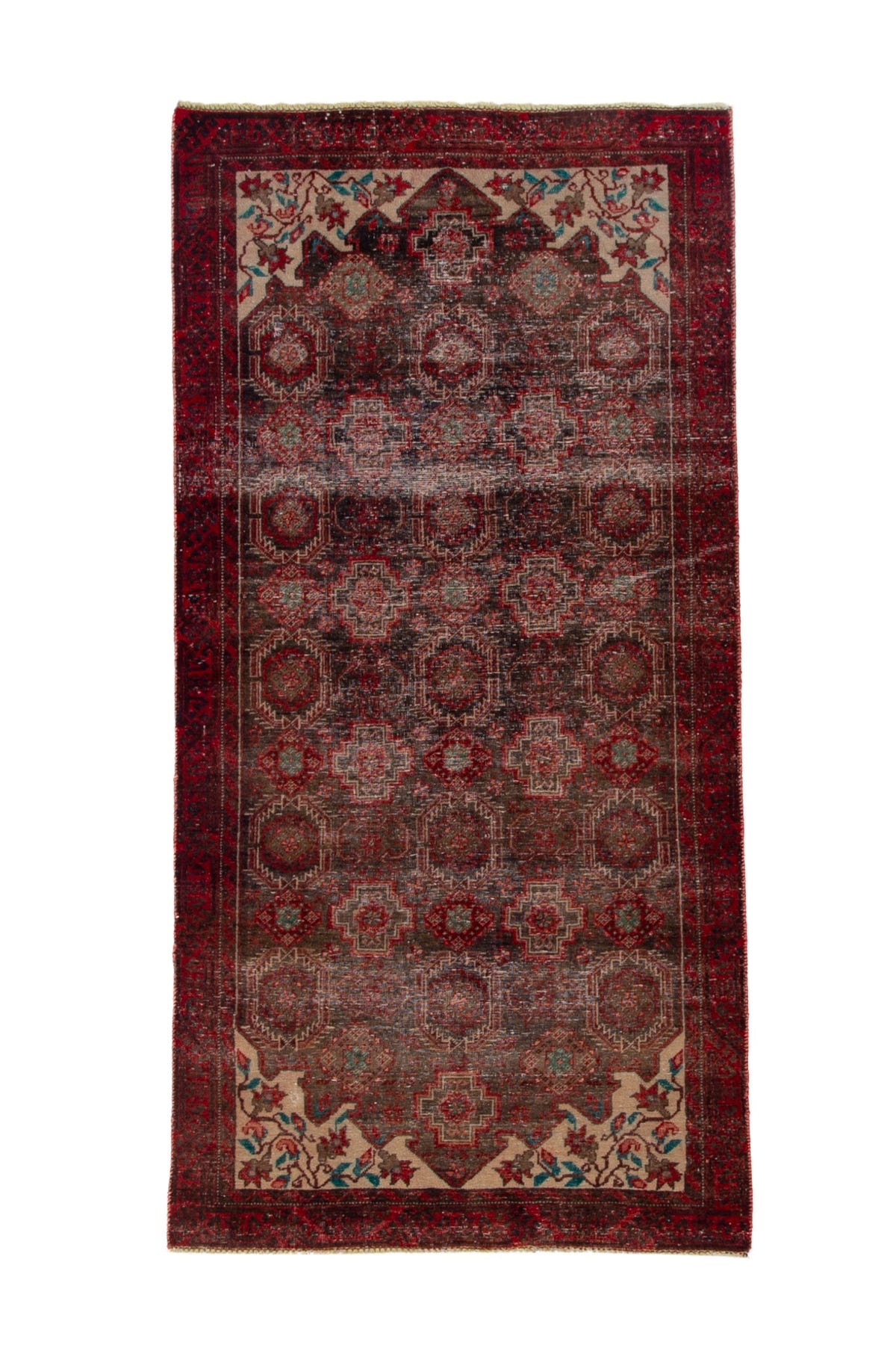 Persian Baluch accent rug in dark brown and deep red, view 2 of 17